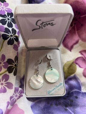 Storrs Glacier Pearl Iridescent Disc Drop Earrings White Light Aqua